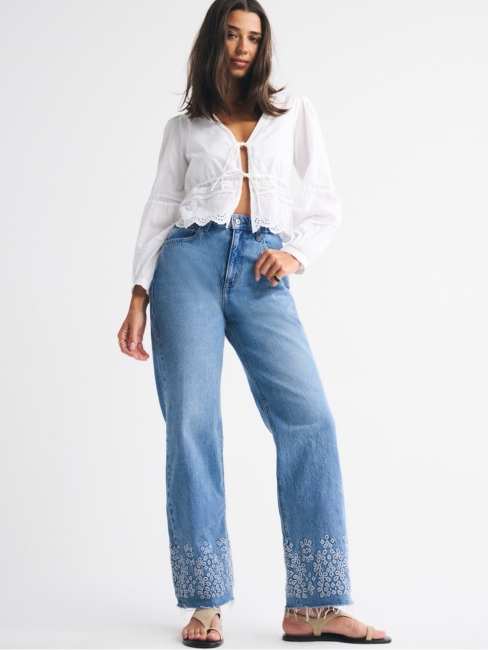 NWT Abercrombie & Fitch Curve Love High Rise 90s Relaxed Embroidered Jean 25 Pet